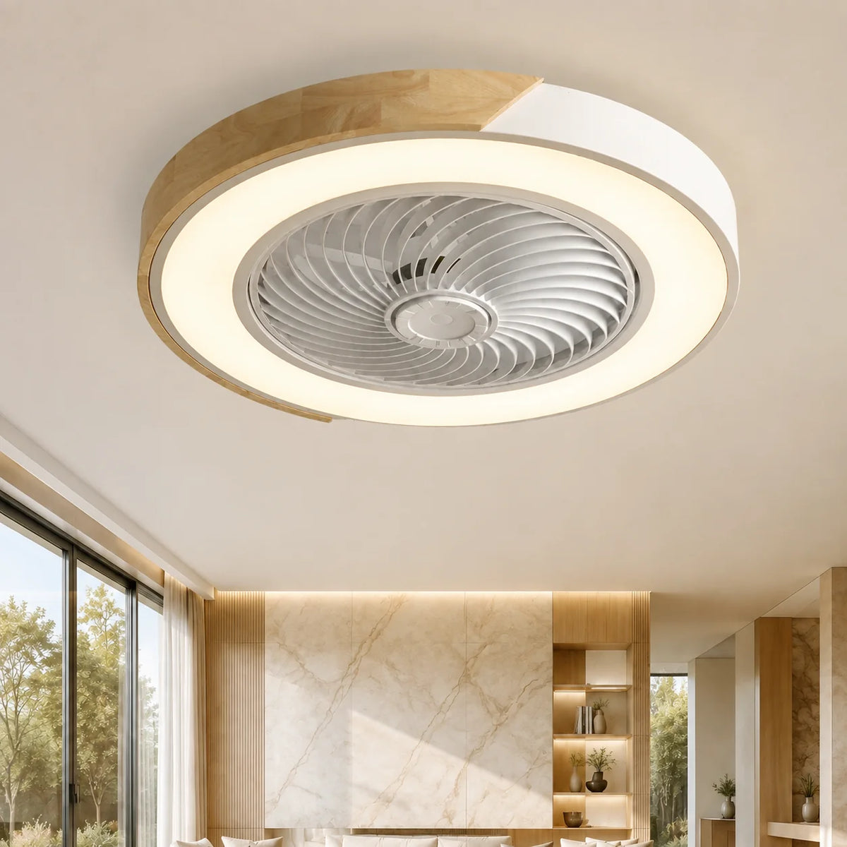 Flush Mount Ceiling Fan Low-Profile Reversible Motor & Dimmable LED