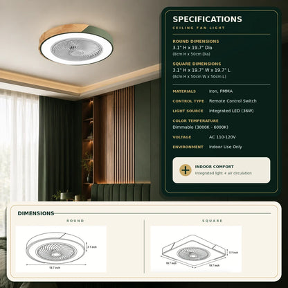 Flush Mount Ceiling Fan Low-Profile Reversible Motor & Dimmable LED