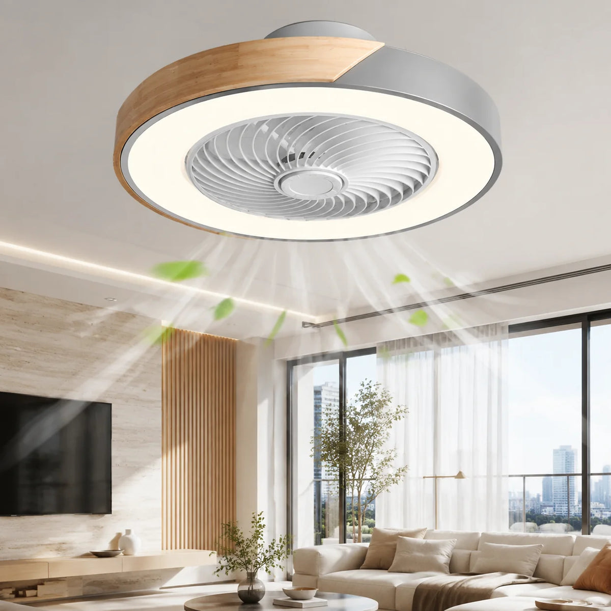 Flush Mount Ceiling Fan Low-Profile Reversible Motor & Dimmable LED