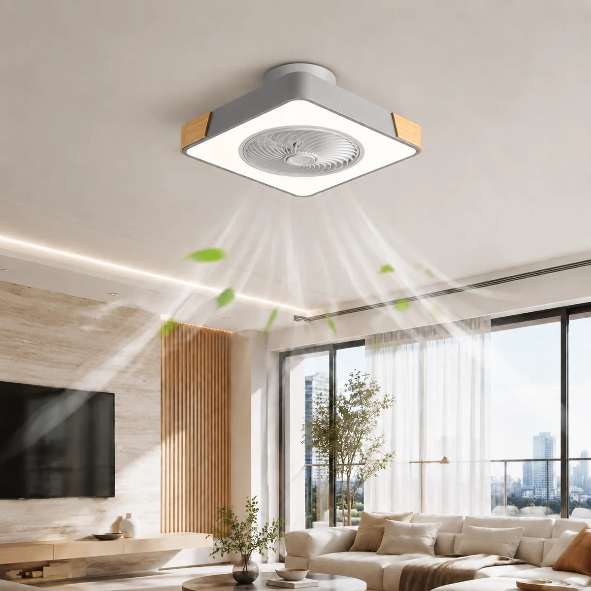 Flush Mount Ceiling Fan Low-Profile Reversible Motor & Dimmable LED