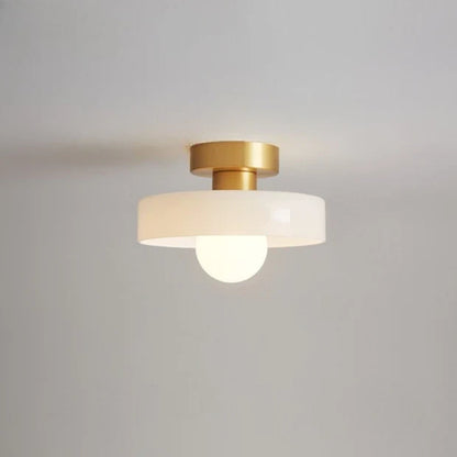 Flush Mount Ceiling Light Glass Dome & Brass Accents Low-Profile