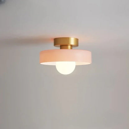 Flush Mount Ceiling Light Glass Dome & Brass Accents Low-Profile