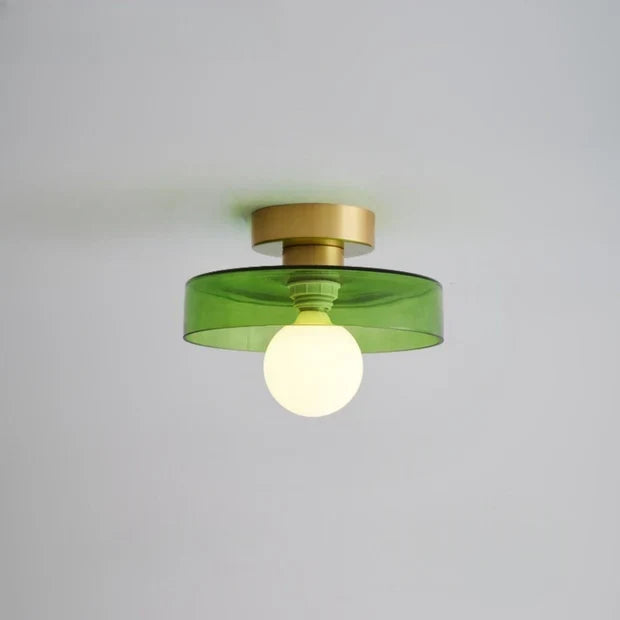 Flush Mount Ceiling Light Glass Dome & Brass Accents Low-Profile
