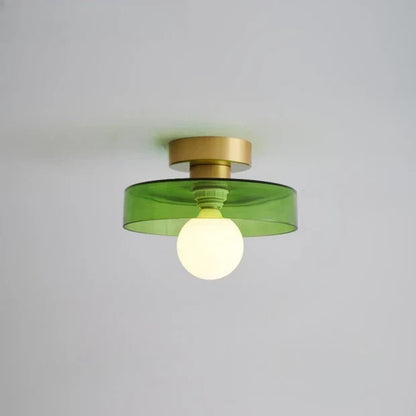 Flush Mount Ceiling Light Glass Dome & Brass Accents Low-Profile