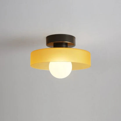 Flush Mount Ceiling Light Glass Dome & Brass Accents Low-Profile