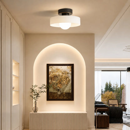 Flush Mount Ceiling Light Glass Dome & Brass Accents Low-Profile