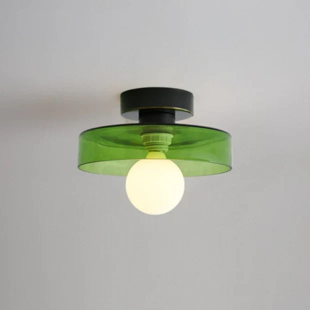 Flush Mount Ceiling Light Glass Dome & Brass Accents Low-Profile