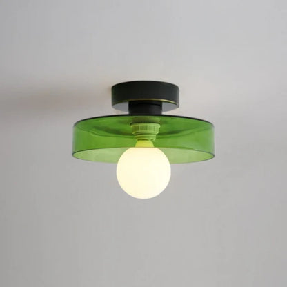 Flush Mount Ceiling Light Glass Dome & Brass Accents Low-Profile
