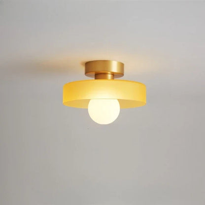 Flush Mount Ceiling Light Glass Dome & Brass Accents Low-Profile