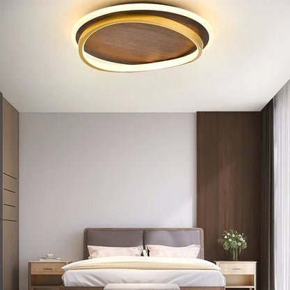 Flush Mount Ceiling Light Integrated LED Walnut Wood Grain