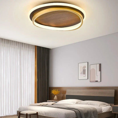 Flush Mount Ceiling Light Integrated LED Walnut Wood Grain
