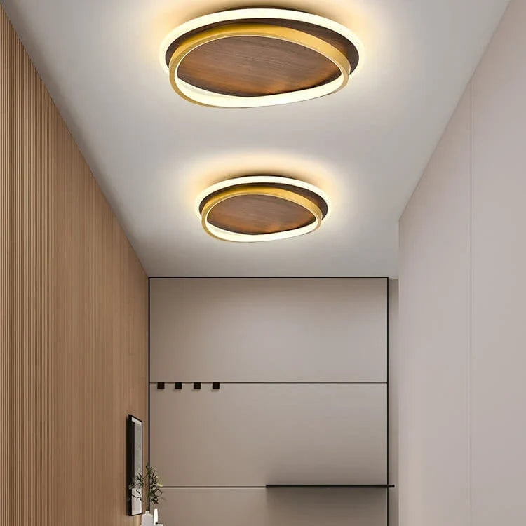 Flush Mount Ceiling Light Integrated LED Walnut Wood Grain