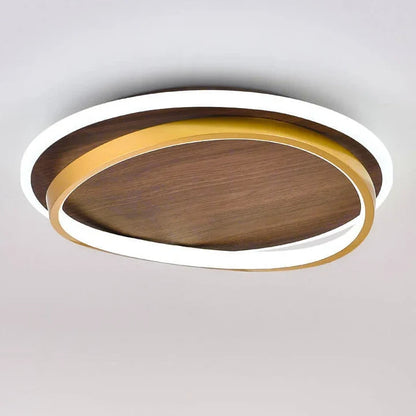 Flush Mount Ceiling Light Integrated LED Walnut Wood Grain