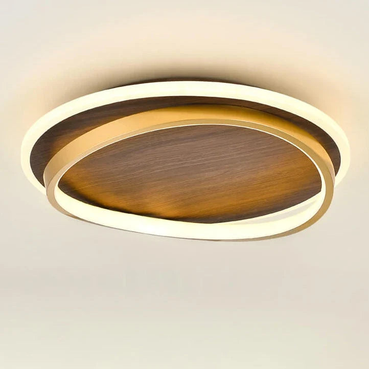 Flush Mount Ceiling Light Integrated LED Walnut Wood Grain