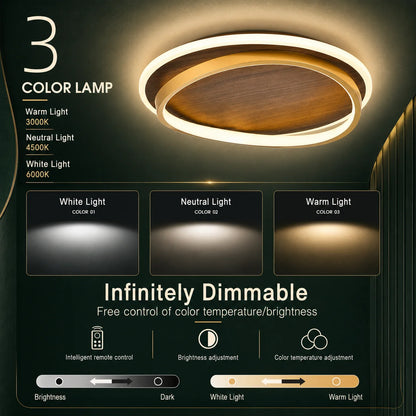 Flush Mount Ceiling Light Integrated LED Walnut Wood Grain