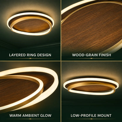 Flush Mount Ceiling Light Integrated LED Walnut Wood Grain