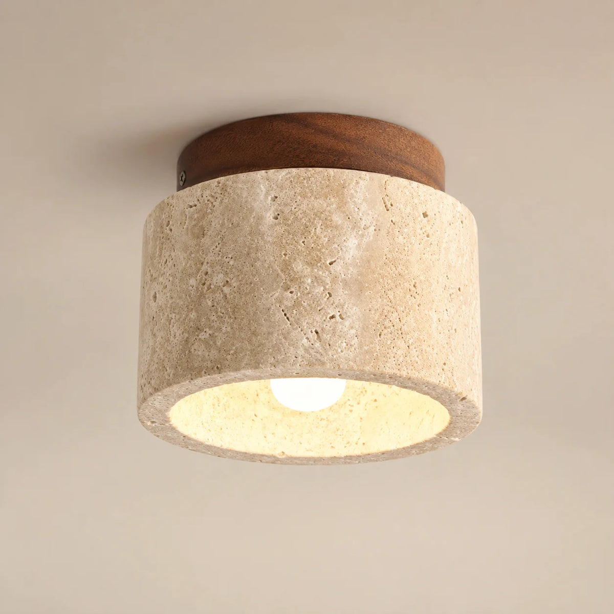 Flush Mount Ceiling Light Travertine Stone Wood Plate