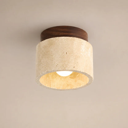 Flush Mount Ceiling Light Travertine Stone Wood Plate
