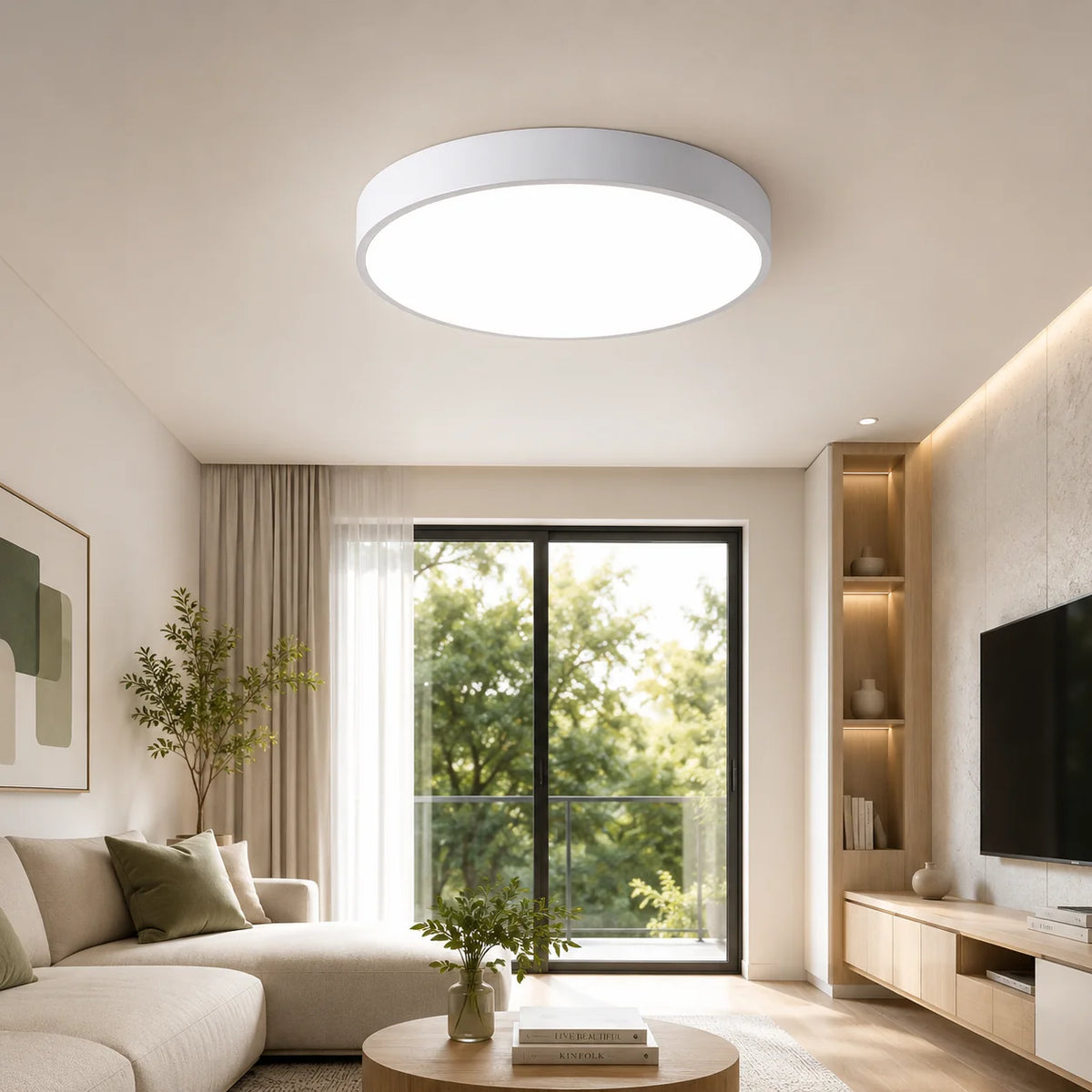 Flush Mount Ceiling Light Wood Ring Integrated LED