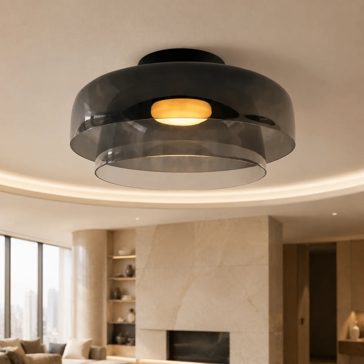 Flushmount Ceiling Light Layered Glass Adjustable Color Temp