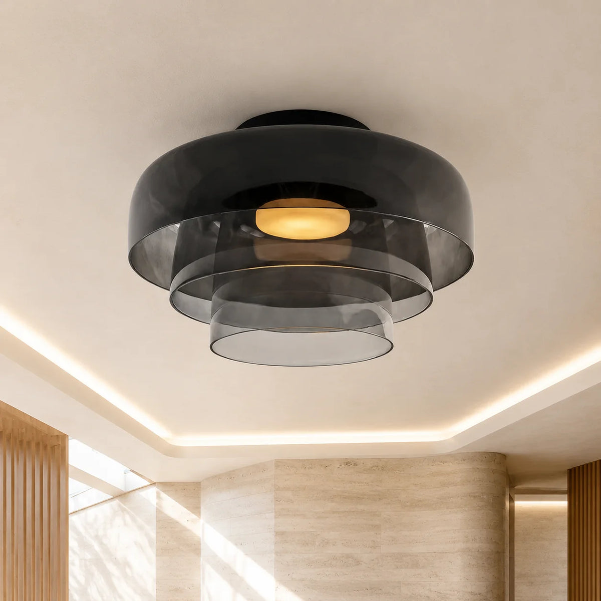 Flushmount Ceiling Light Layered Glass Adjustable Color Temp