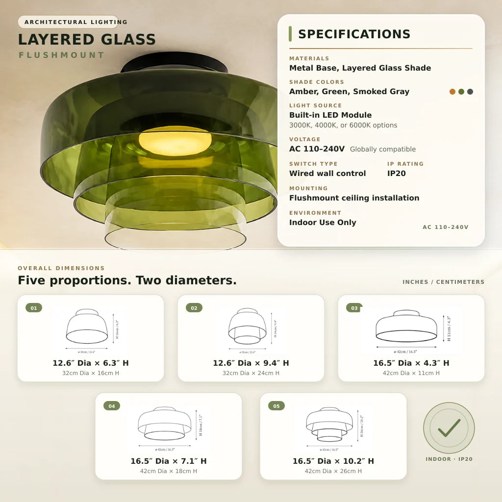 Flushmount Ceiling Light Layered Glass Adjustable Color Temp