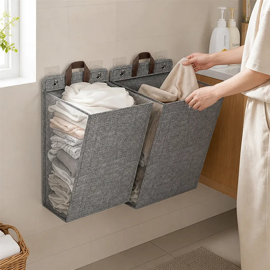 Foldable Breathable Mesh Self-Adhesive Wall-Mounted Laundry Basket