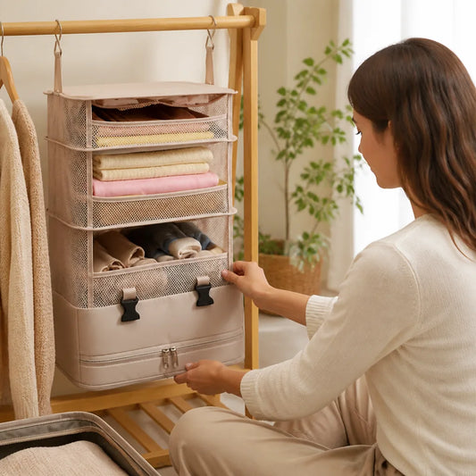 Foldable Layered Hanging Travel Storage Organizer (Hanging Hooks)