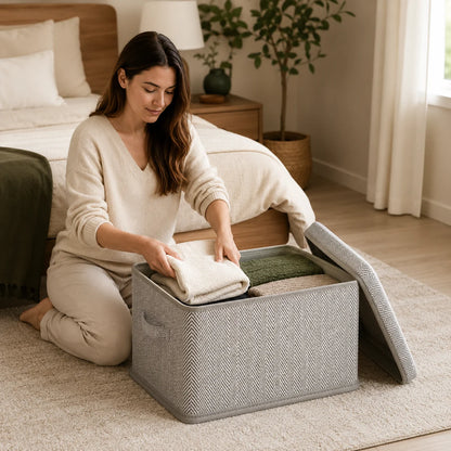 Foldable Storage Box With Lid Collapsible Reinforced Panels