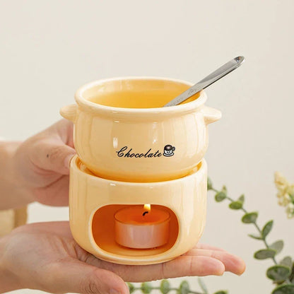 Fondue Pot Ceramic Candle-Heated Compact Dip Warmer