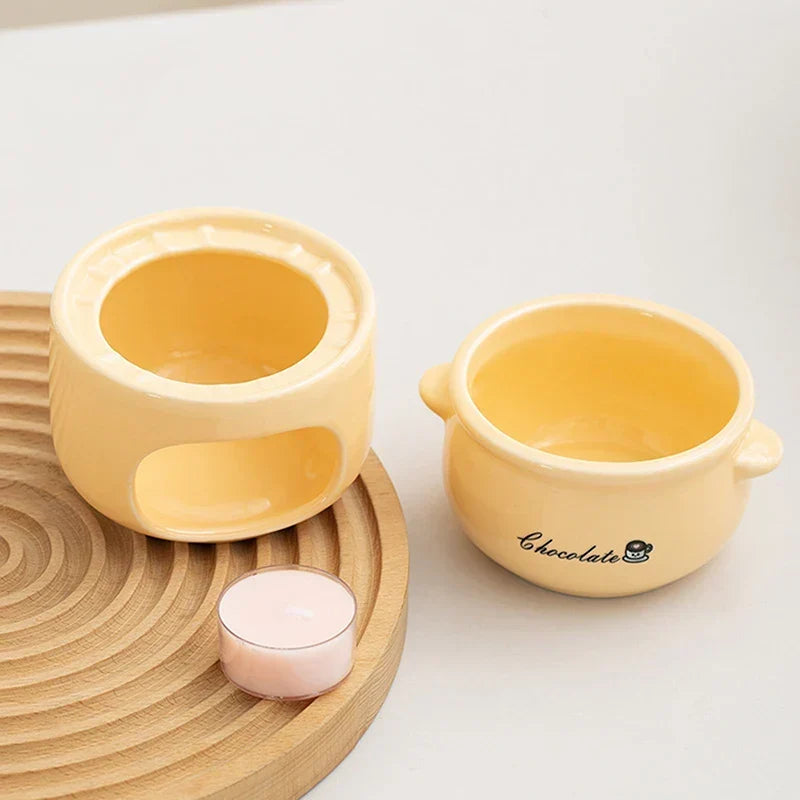 Fondue Pot Ceramic Candle-Heated Compact Dip Warmer