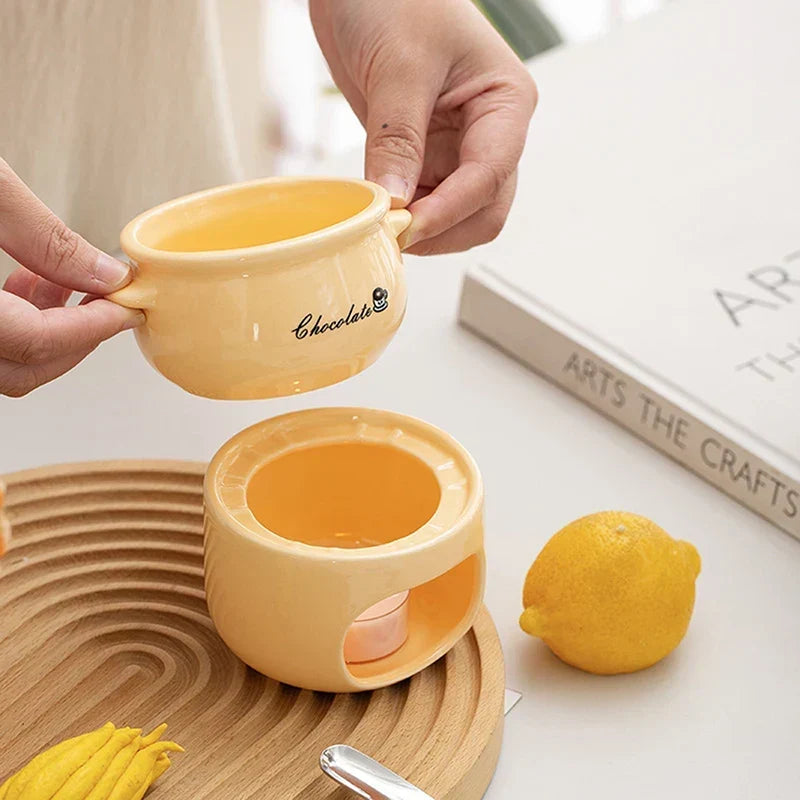 Fondue Pot Ceramic Candle-Heated Compact Dip Warmer