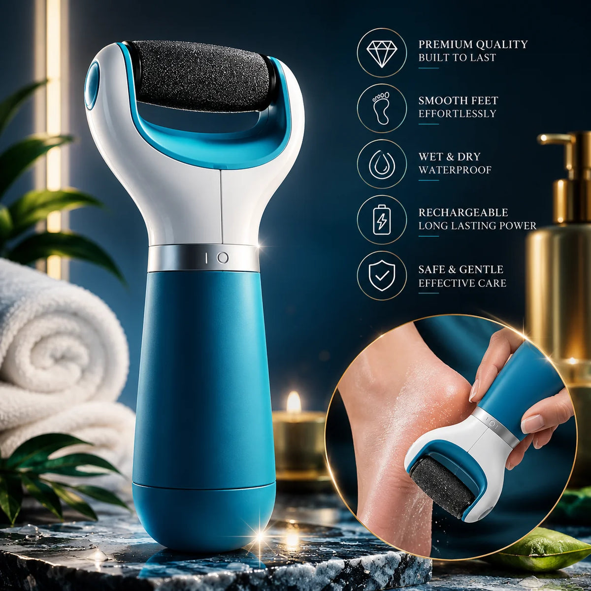 Foot Callus Remover Rechargeable Cordless Detachable Rotating Head