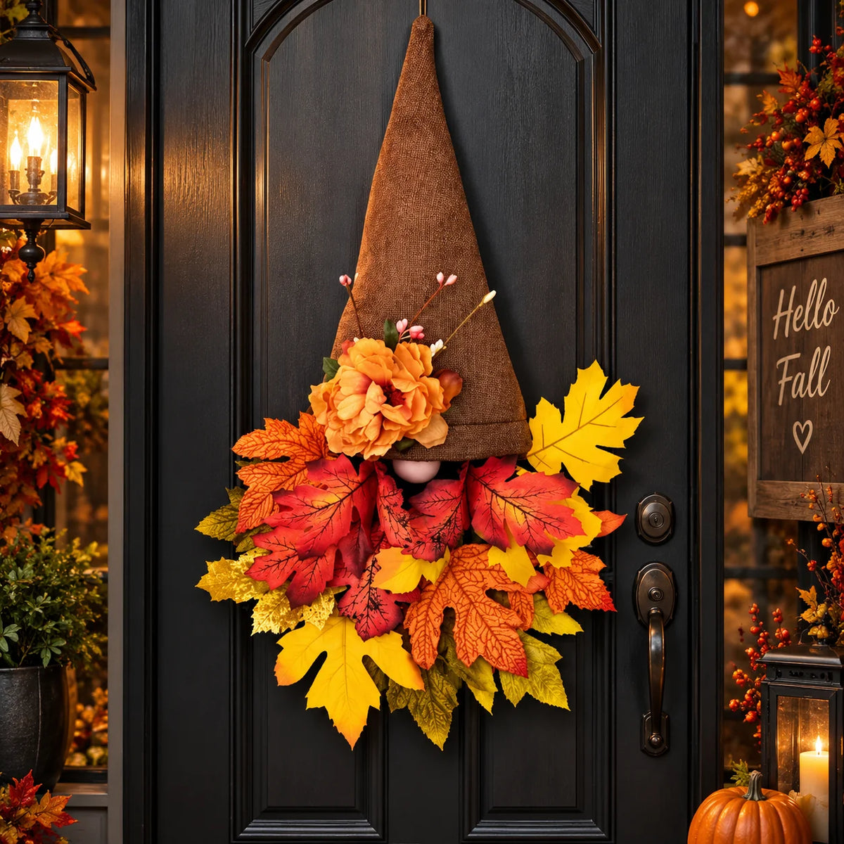 Front Door Wreath Gnome Centerpiece Mesh Burlap 16 Inch