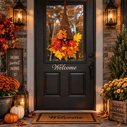 Front Door Wreath Gnome Centerpiece Mesh Burlap 16 Inch