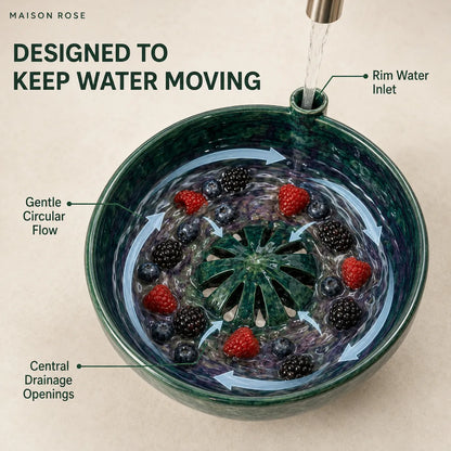 Fruit Rinsing Bowl Glazed Ceramic Built-In Drainage