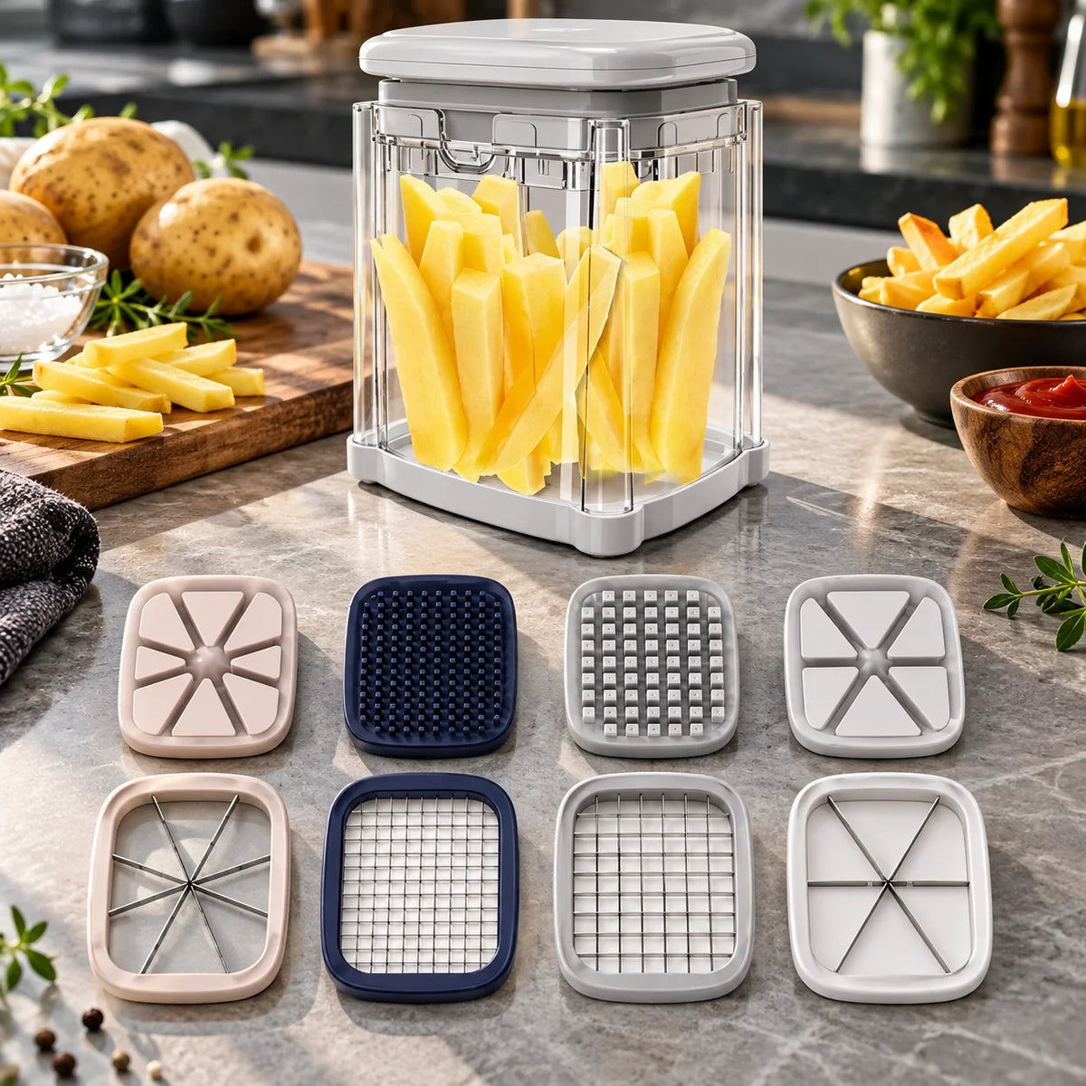 Fry Cutter & Vegetable Chopper 4-in-1 Stainless Steel Blades