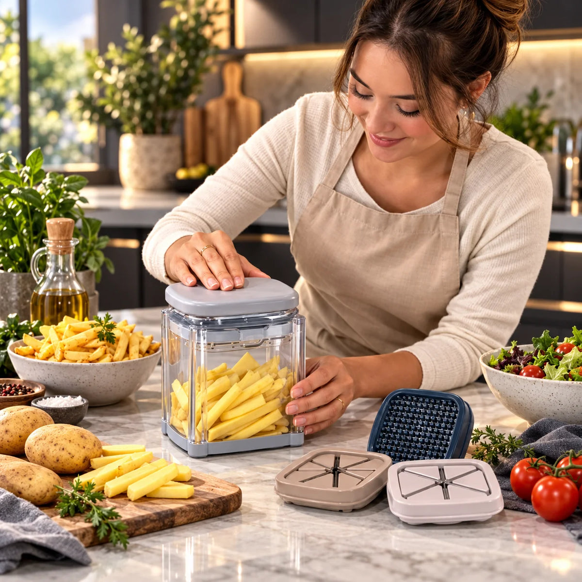 Fry Cutter & Vegetable Chopper 4-in-1 Stainless Steel Blades