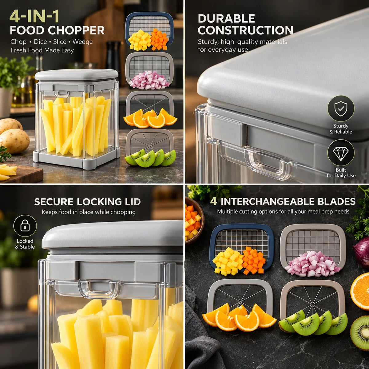 Fry Cutter & Vegetable Chopper 4-in-1 Stainless Steel Blades