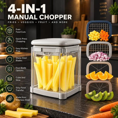 Fry Cutter & Vegetable Chopper 4-in-1 Stainless Steel Blades
