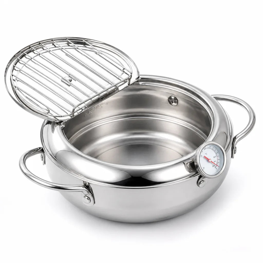 Fryer Pan Stainless Steel Integrated Thermometer & Even Heat