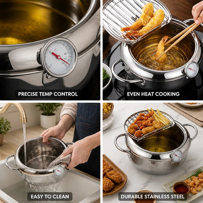 Fryer Pan Stainless Steel Integrated Thermometer & Even Heat