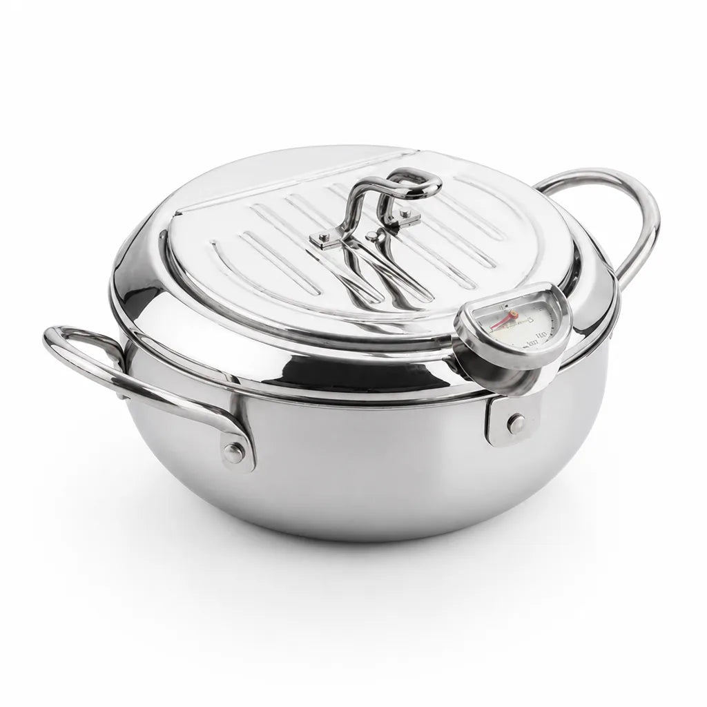 Fryer Pan Stainless Steel Integrated Thermometer & Even Heat