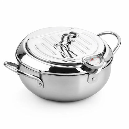 Fryer Pan Stainless Steel Integrated Thermometer & Even Heat