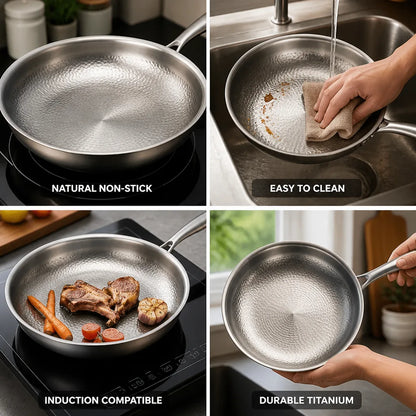 Frying Pan Hand-Hammered Titanium Natural Non-Stick Induction Compatible