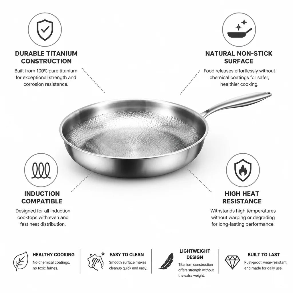 Frying Pan Hand-Hammered Titanium Natural Non-Stick Induction Compatible