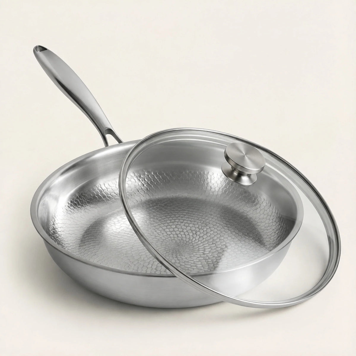 Frying Pan Lid Tempered Glass Stainless Steel Rim Knob