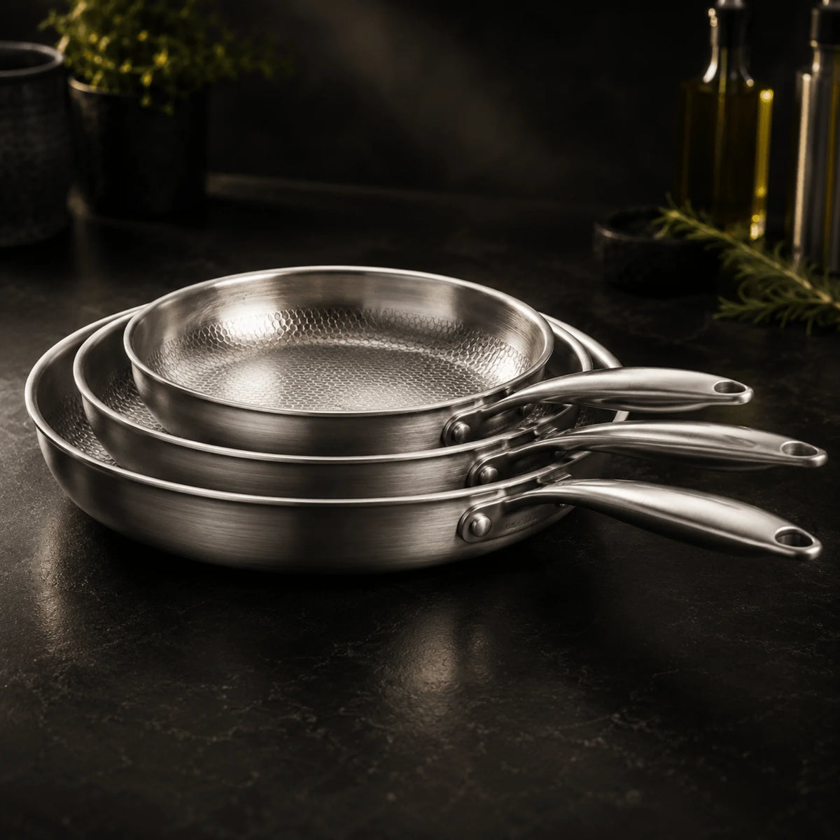 Frying Pan Set Hammered Titanium Natural Non-Stick 3-Piece
