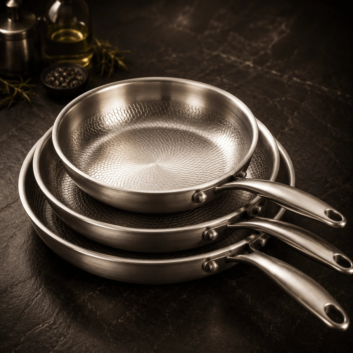 Frying Pan Set Hammered Titanium Natural Non-Stick 3-Piece