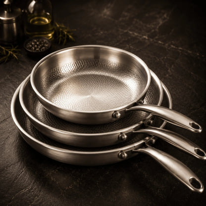 Frying Pan Set Hammered Titanium Natural Non-Stick 3-Piece